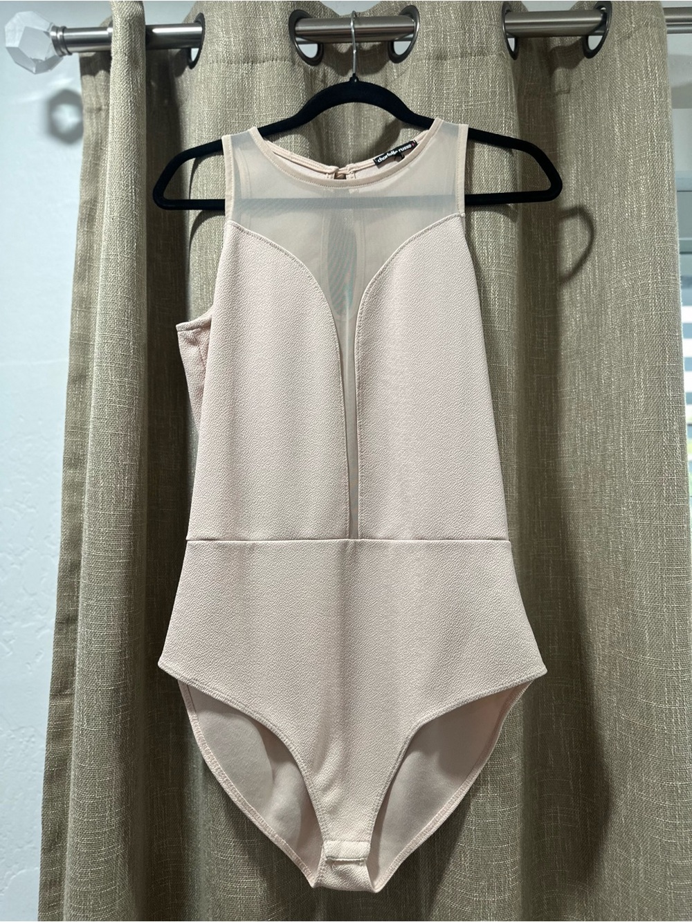 Charlotte Russe Pale Pink Mesh-Yoke One-Piece Bodysuit